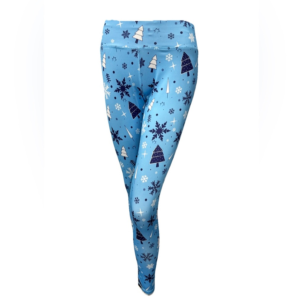 Ugly Christmas Sweater Co Leggings Blue Snowflake & Christmas Tree Women’s XS